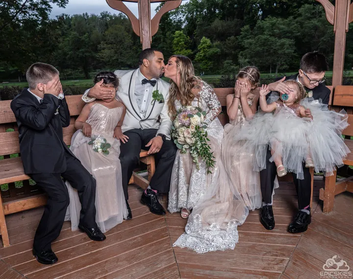 Wedding party celebrating